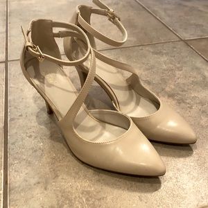 Nude ankle strap heels